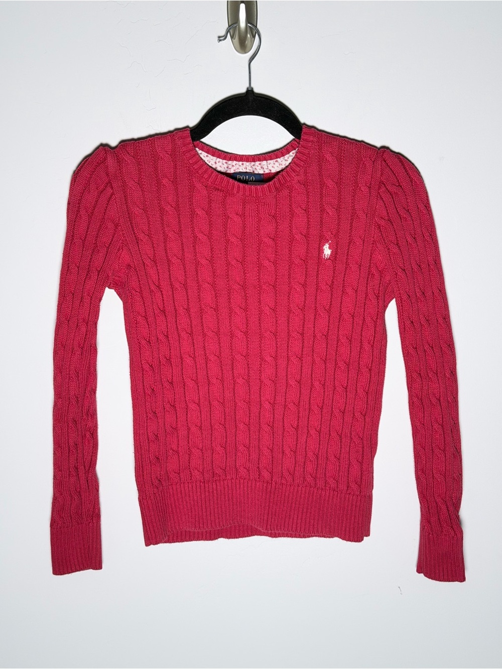 Ralph Lauren Christmas Red Cable-Knit Crewneck Sweater Kid’s Large